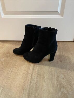 Black Suede Block Heel Ankle Boots